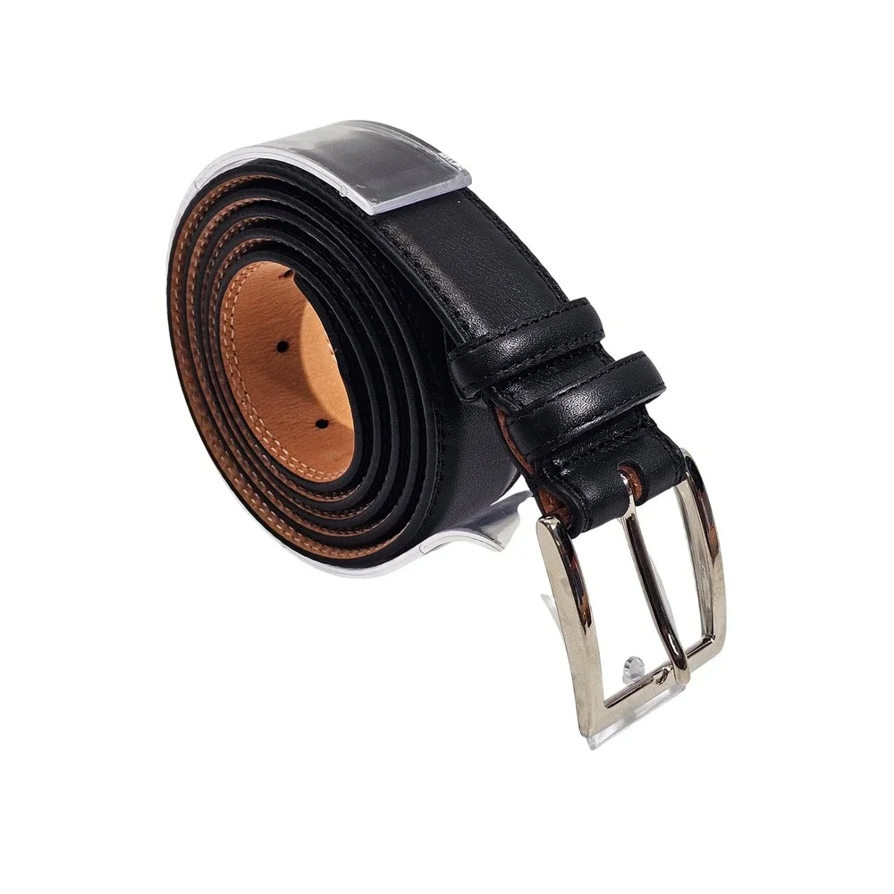 Boggi Milano Leather Belt Mens 110 Black Handmade in Italy Solid Brass Buckle
